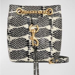 NWT Rebecca Minkoff Eddie Mini Bucket Black Snake Crossbody Bag with Gold Chain